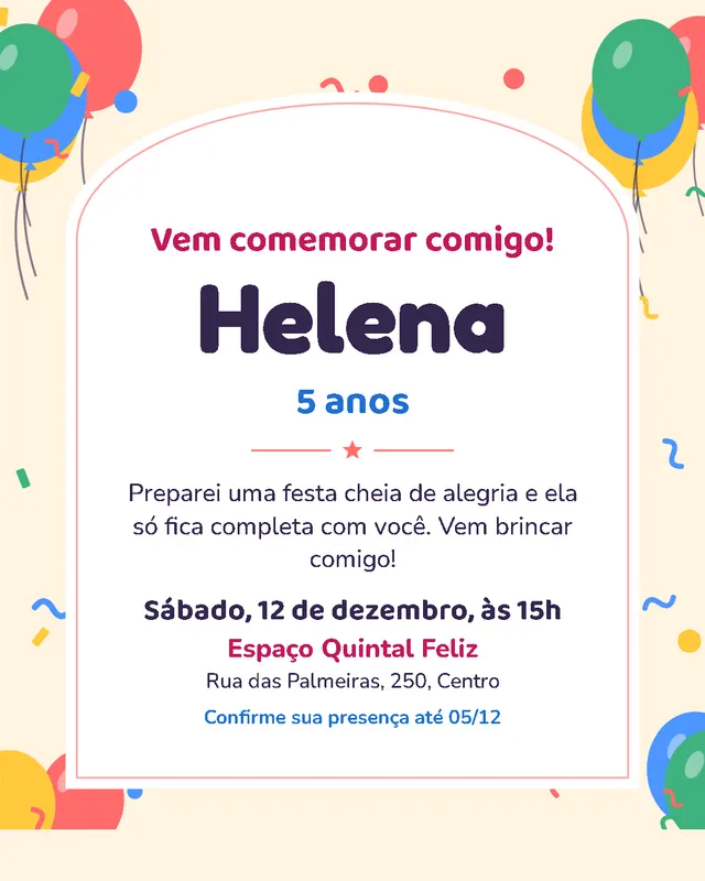 Convite de aniversário infantil com tema de balões coloridos